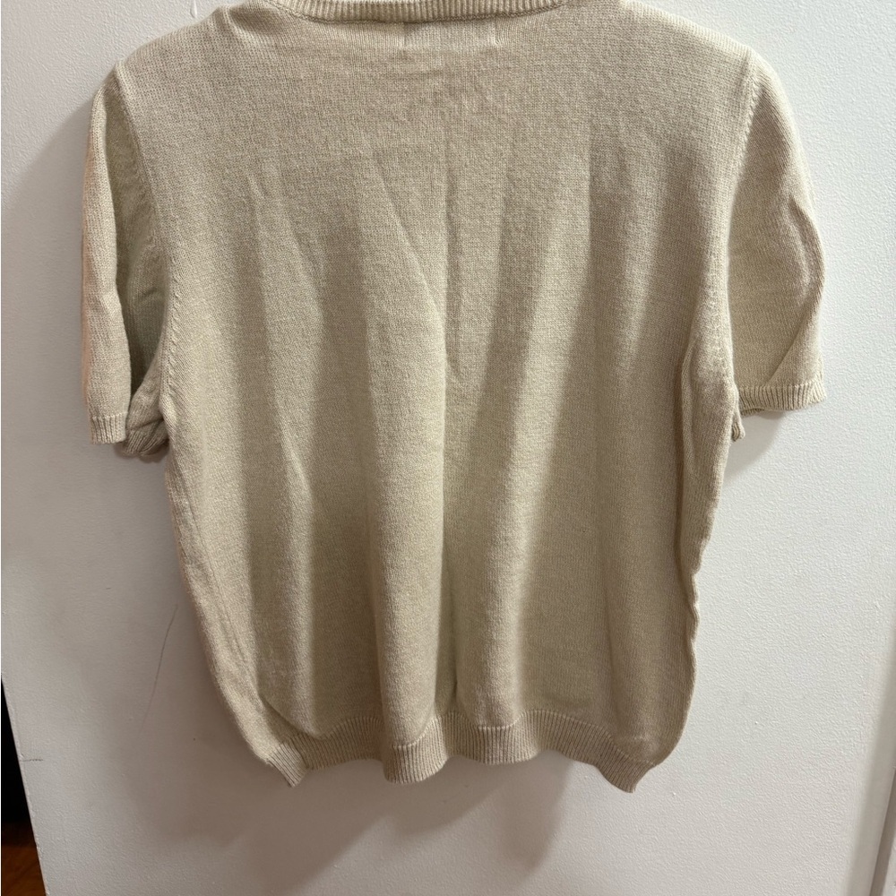 Alfred Dunner Petite Short Sleeve Sweater Floral Embroidered Beaded Beige PL - Picture 2 of 3